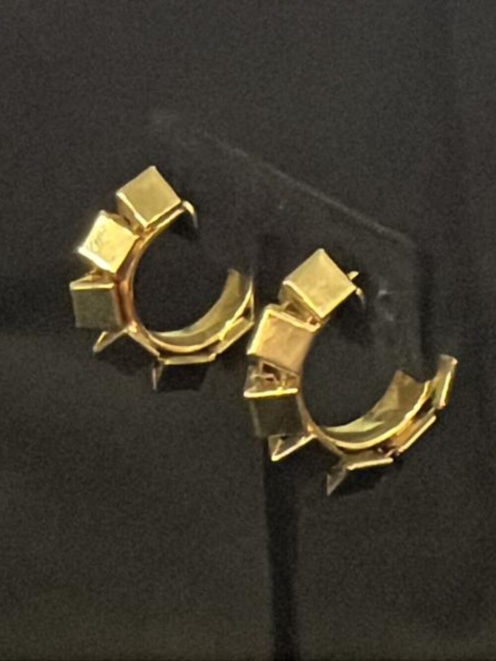 Gold Tone Raised Triangle Hoop Earrings